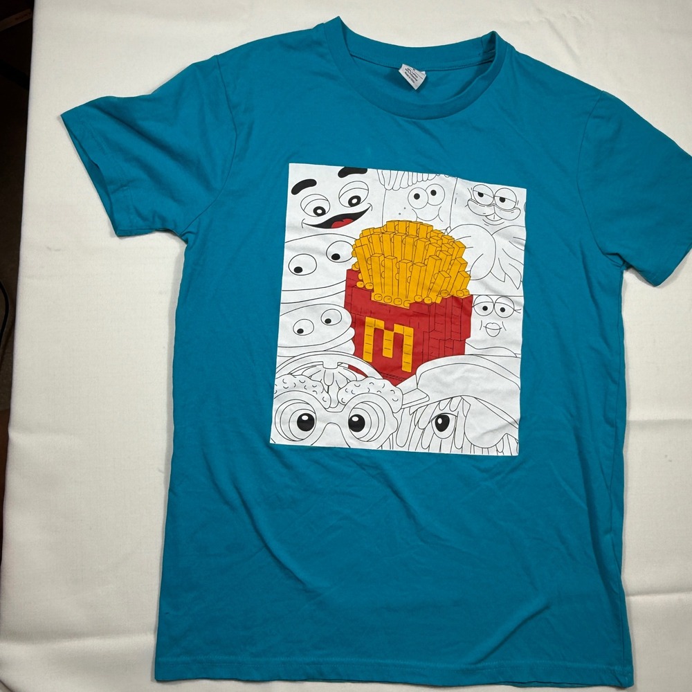 McDonald's T-Shirt Adult Medium Graphic Print‎ Fast Food Cartoon Characters Teal